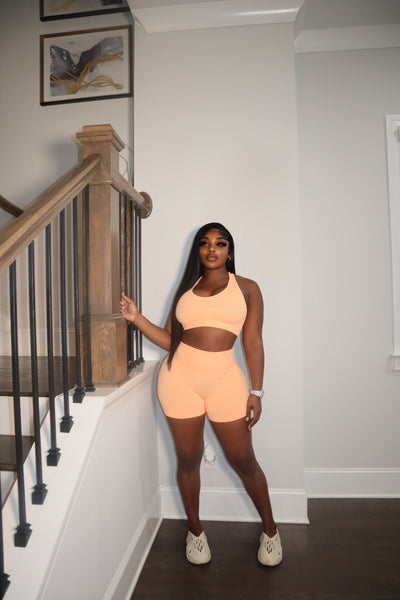 BASIC TWO PIECE SHORT SET PEACH