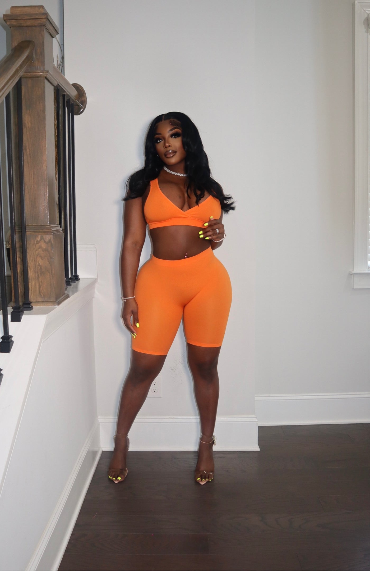 KEEP IT SIMPLE BIKER SHORT SET ORANGE
