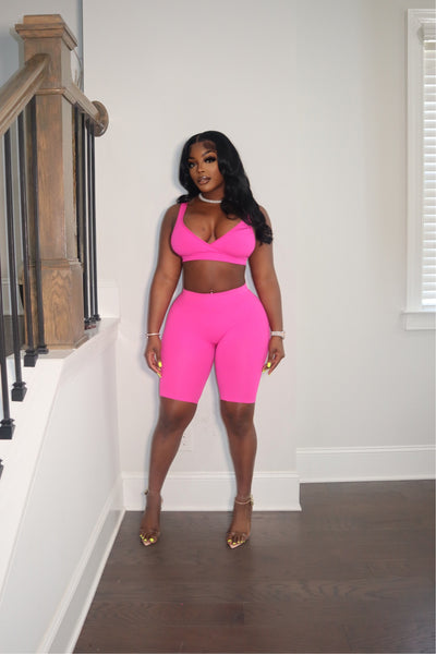 KEEP IT SIMPLE BIKER SHORT SET PINK
