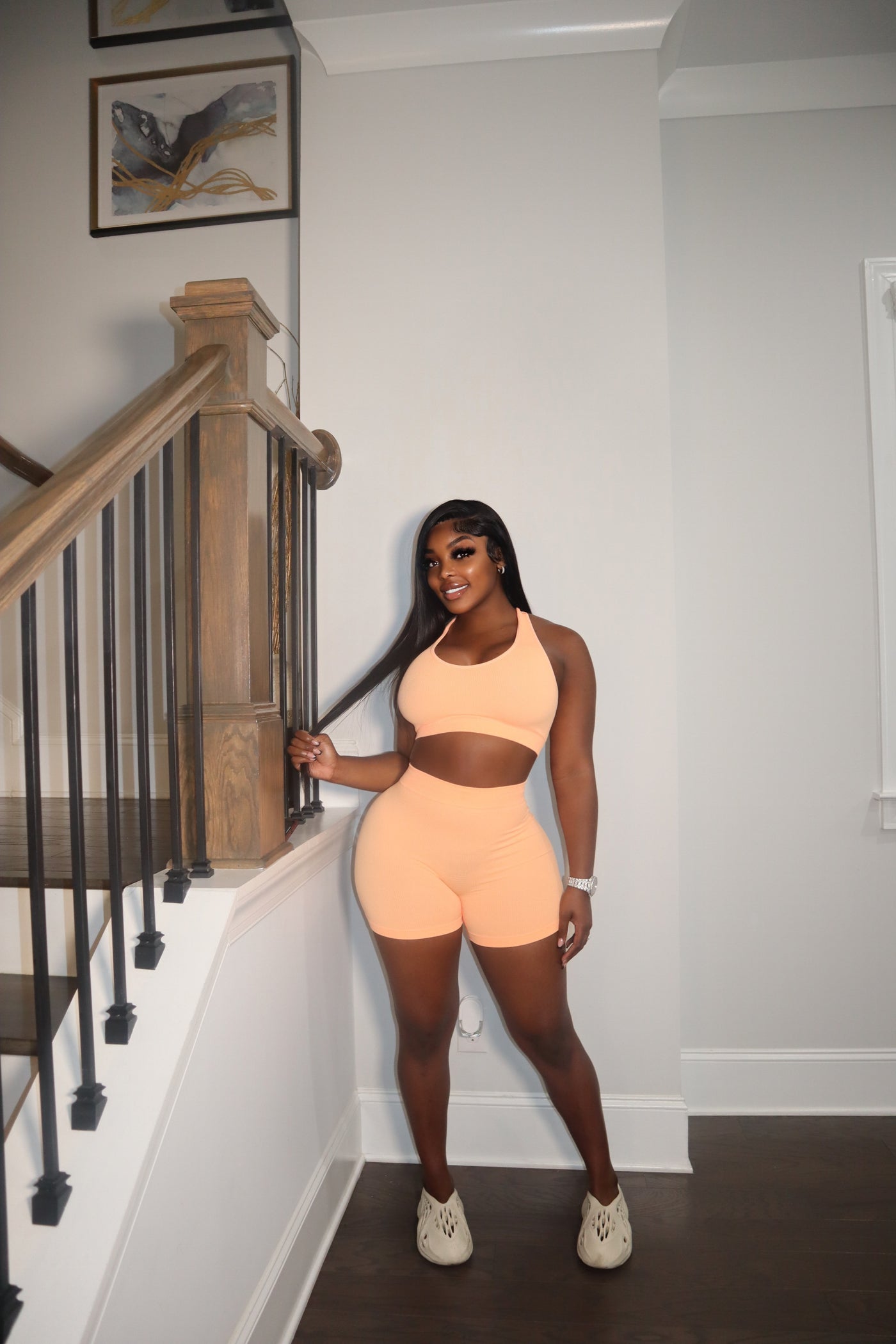 BASIC TWO PIECE SHORT SET PEACH