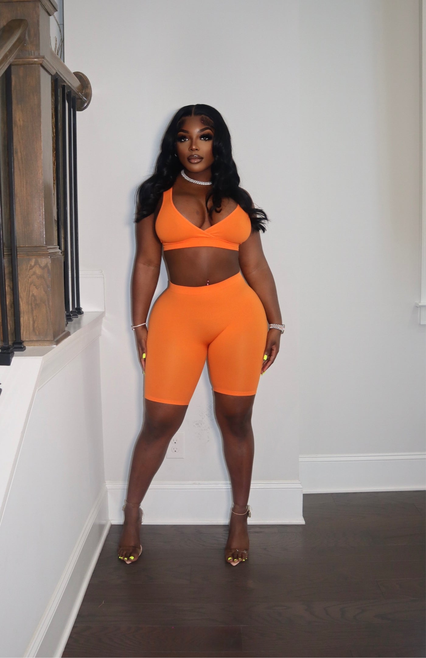 KEEP IT SIMPLE BIKER SHORT SET ORANGE