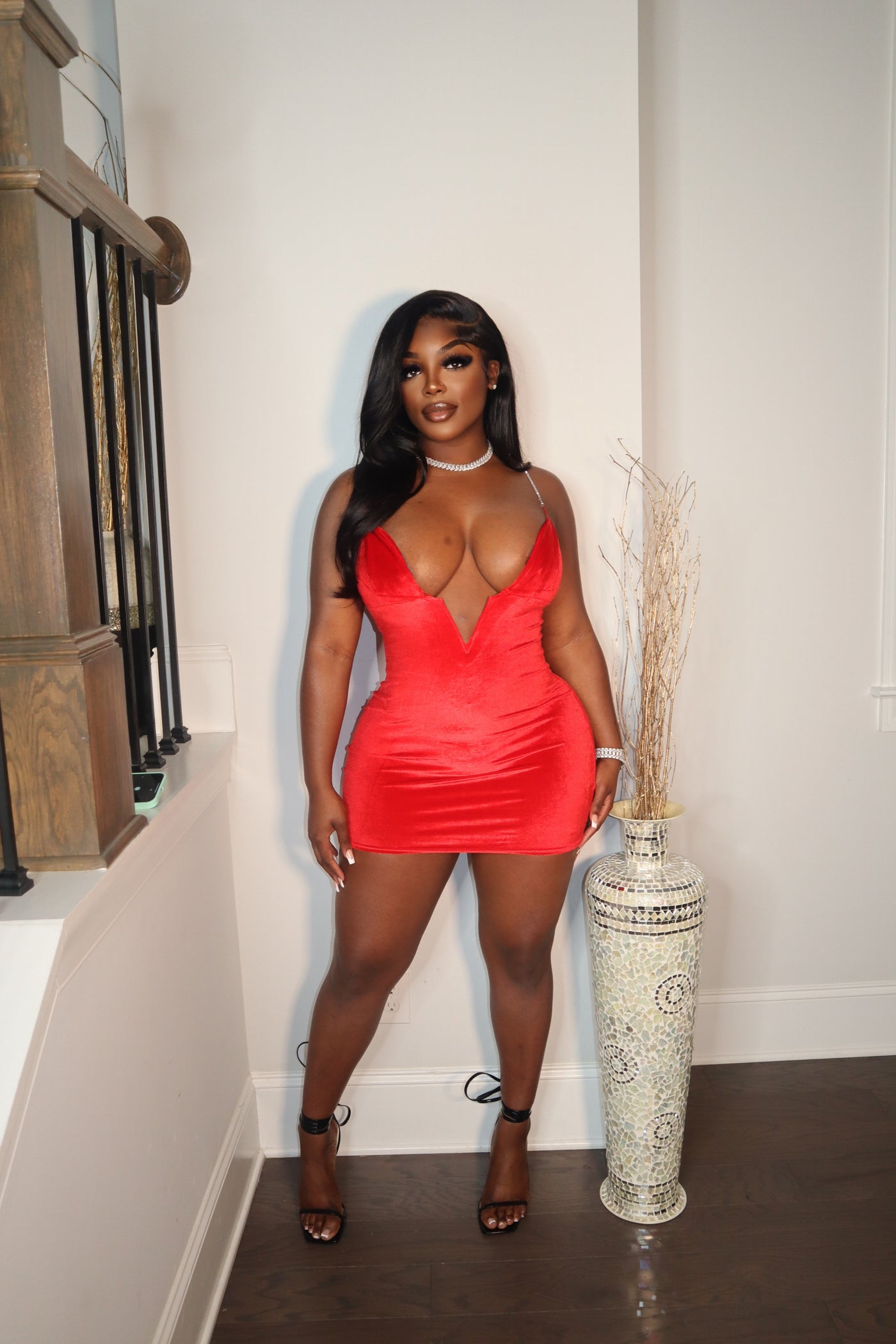 Lady In Red Velour Dress