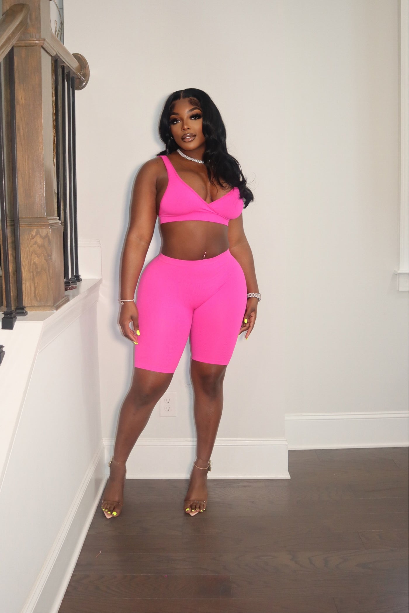 KEEP IT SIMPLE BIKER SHORT SET PINK